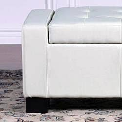 Guernsey Ivory Bonded Leather Storage Ottoman Bench  