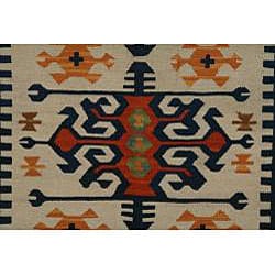 Hand woven Kilim Beige Wool Rug (6 x 9)