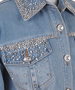 Arev Fitted Rhinestone Denim Jacket - Overstock - 1407281