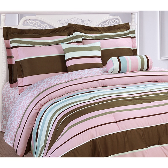 Microfiber Pink Stripe 3-piece Duvet Cover Set