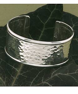 slide 1 of 1, Sterling Silver Hammered Cuff Bracelet (Mexico)