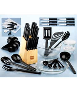 29-Piece Chef's Kitchen Knife Set w/Block - Stainless Steel Cutlery Set and  Nylon Kitchen Utensils