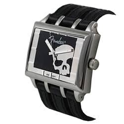 slide 1 of 3, Fender Men's Black Gothic Silver Skull Watch