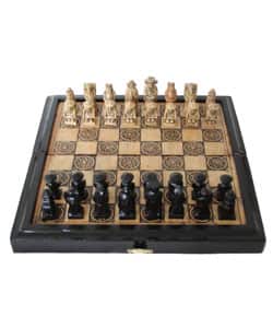 Vietnamese Handmade Wood Lacquer Chess Set with Carved Stone Pieces from  Vietnam