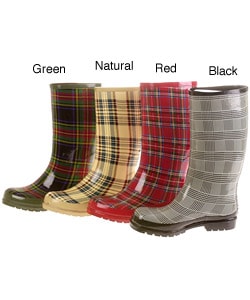 On Your Feet Satra Women's Plaid Print Rain Boots