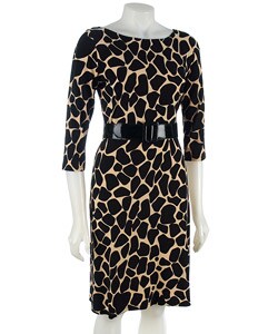 Traces by Tracy Evans Belted Giraffe Print Dress