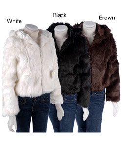 B.B. Jeans Faux Fur Hooded Pom Pom Jacket. Opens flyout.