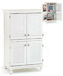 Computer Armoire with Distressed White Finish