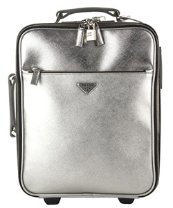 preview thumbnail 1 of 1, Prada Small Silver Leather Rolling Suitcase