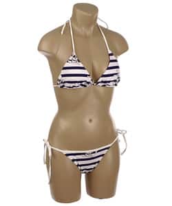 slide 1 of 3, Island World Apparel Navy Blue Stripe Bikini