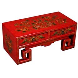 Red Tibetan Style Hand Painted Wood Coffee Table