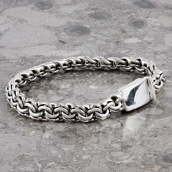 Sterling Silver Men's Double Curb Link Bracelet (Mexico) - 11536238 ...
