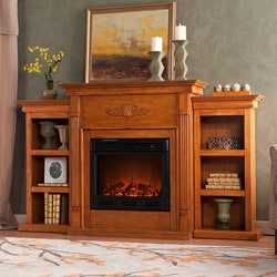 preview thumbnail 1 of 1, Peyton Oak Electric Fireplace with Bookcase