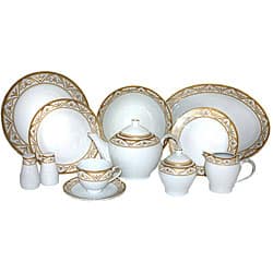 slide 1 of 1, Milano Gold 49-piece Fine Porcelain Dinnerware Set