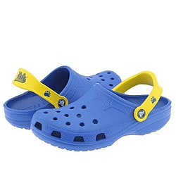 yellow and blue crocs