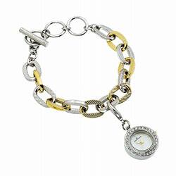 Anne Klein Women S Two Tone Charm Bracelet Watch Overstock