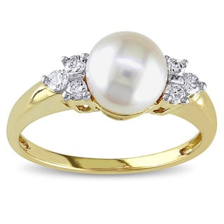 14k Gold Cultured Pearl and 1/5ct TDW Diamond Ring (7 7.5 mm 