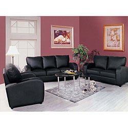 Shop Contemporary Black Leather 3-piece Living Room Set - Free Shipping