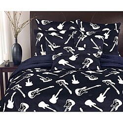 Shop Reversible Plush Guitars Full Queen Size 3 Piece Comforter