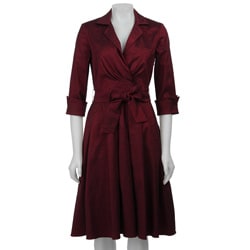 Jessica Howard Women's Cuff-sleeve Notch Collar Belted Shirtdress. Opens flyout.