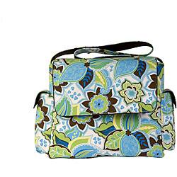 slide 1 of 1, OiOi Messenger Blue Floral Bouquet Diaper Bag