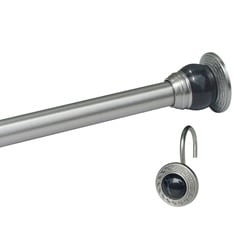 Shop Greek Key Satin Nickel Curtain Rod And Black Hook Set By