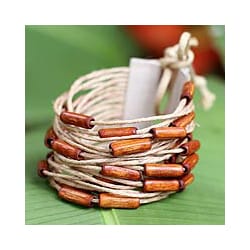 Bamboo and Leather Brown  Wristband Bracelet (Brazil 