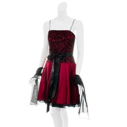 Aspeed Women's Red/ Black Pleated Skirt Party Dress