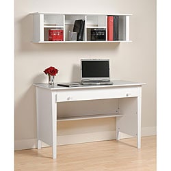 Winslow White Contemporary Computer Desk and Wall Hanging Hutch - Bed ...