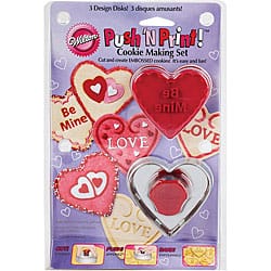 slide 1 of 1, Wilton Push 'N Print Valentine 3-piece Cookie Cutter Kit