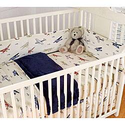 Shop Vintage Airplanes Blue 4 Piece Crib Bedding Set Overstock