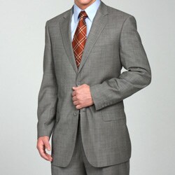 Emanuel Ungaro Classic Fit Charcoal Gray Windowpane Three Button Wool Suit