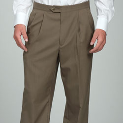 Sansabelt Men's Tan Pleated Wool Trousers - 12950196 - Overstock.com ...