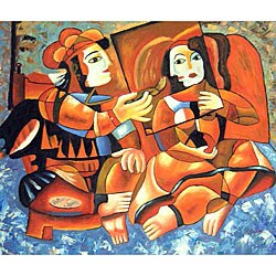 Hand-painted Oil 'Abstract King and Queen' Canvas Art - Overstock - 5099065