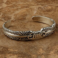preview thumbnail 1 of 1, Sterling Silver Navajo Feather Cuff Bracelet (Native American)