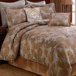 Corinne Blue Gold Ivory Full Size Comforter Set Overstock 5408232