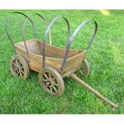 Large Brown Cedar Covered Wagon Garden Decoration Cedar Covered Wagon Garden Decoration