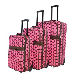 World Traveler 3- Piece Pink Dot Expandable Luggage Set. Opens flyout.