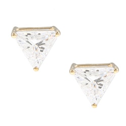 zirconia cubic stud earrings trillion 14k cut yellow gold today