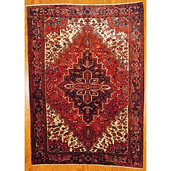 Persian Hand-knotted Red/ Blue Heriz Wool Rug (7'7 x 10'6)
