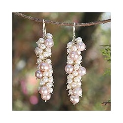   Pink Cluster Pearl Earrings (3 8.5 mm) (Thailand)  