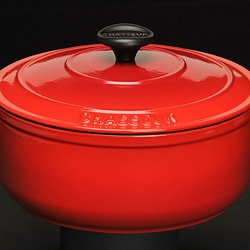 Chasseur French Chili Red 8 quart Round Double enameled Cast Iron Casserole with Lid