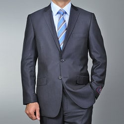 Men's Slim Fit Black Teakweave 2-button Suit - Overstock - 6248448