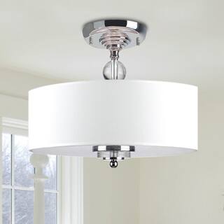 slide 1 of 1, Clay Alder Home LeGore Crystal Decorated Off-White Shade Flushmount Ceiling Chandelier