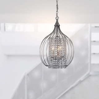 Compact Satin Nickel and Crystal Pendant Chandelier