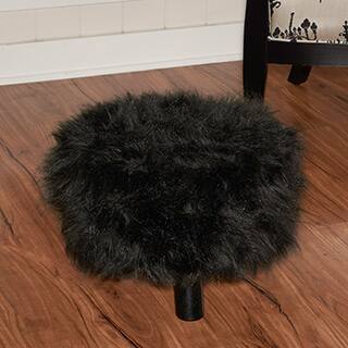 slide 1 of 1, Linon Black Shag Faux Fur Ottoman