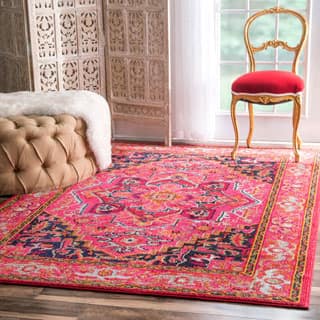 slide 1 of 1, nuLOOM Traditional Flower Medallion Violet Pink Rug (5'3 x 7'7)