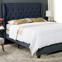 Safavieh Blanchett Navy Linen Upholstered Tufted Wingback Bed (Full)