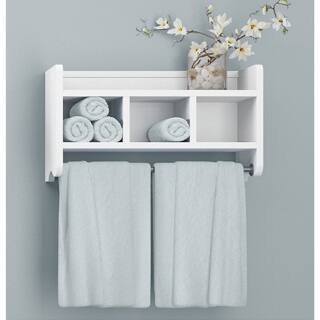 Alaterre 25-inch Wood Bath Storage Shelf with Towel Rod