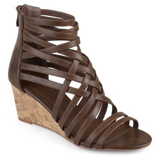 wedges brown journee faux toe shoes leather strappy womens overstock